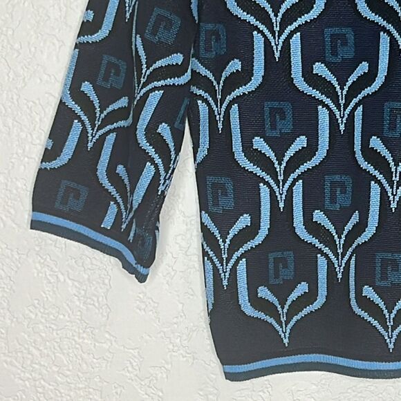 New PACO RABANNE Cropped Turtleneck Knit Top in Blue Jacquard Logo Large - Picture 7 of 16